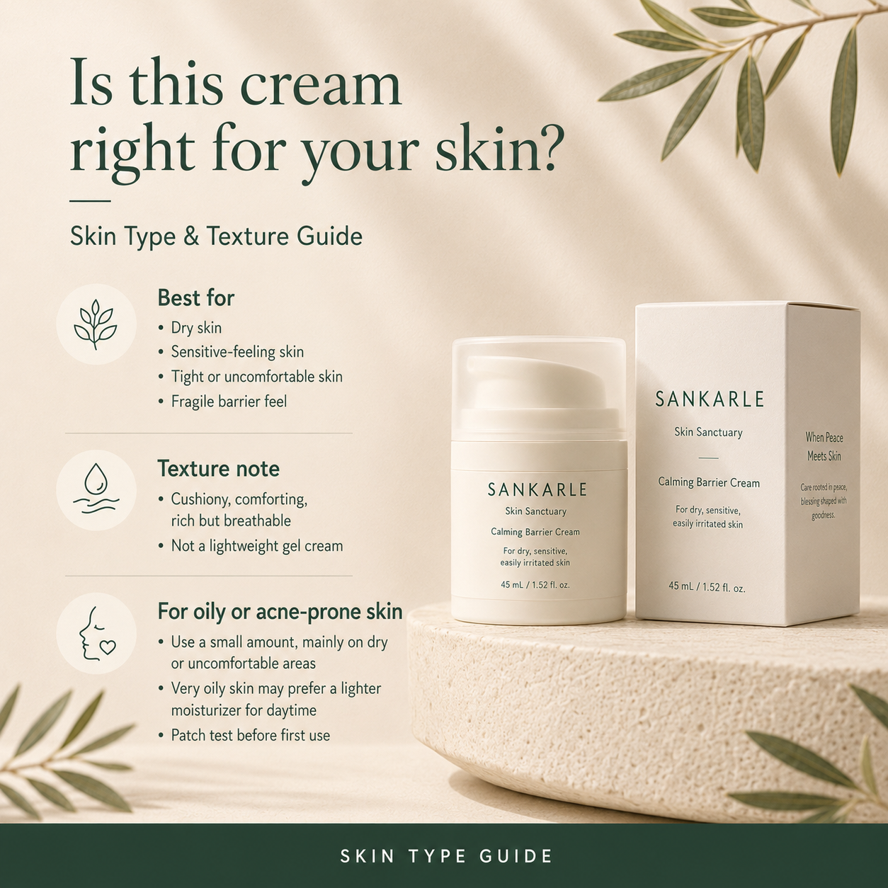 Skin type and texture guide for SANKARLE Calming Barrier Cream