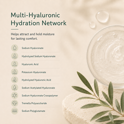 Multi-hyaluronic hydration network for lasting skin moisture