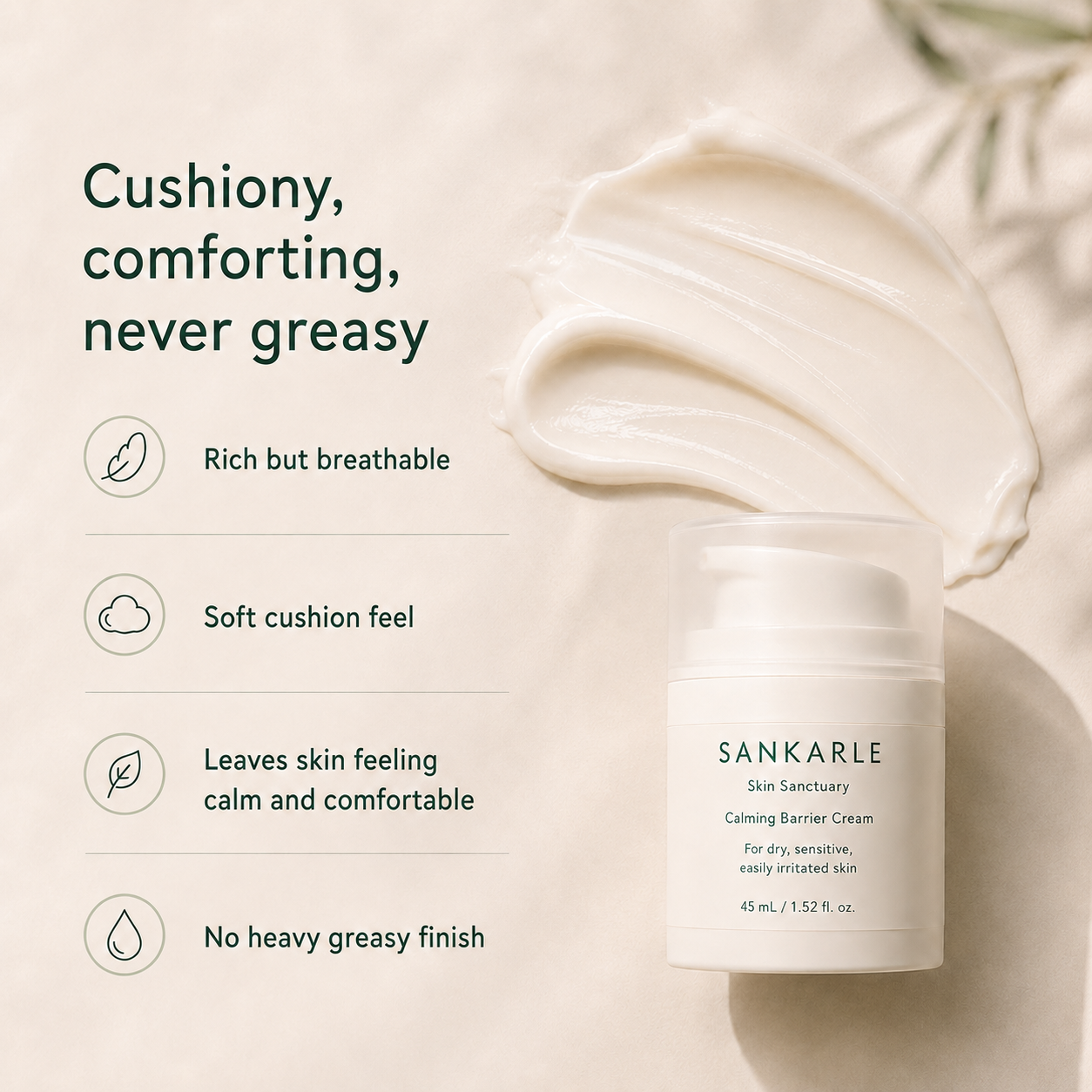 Cushiony rich but breathable texture of SANKARLE Calming Barrier Cream